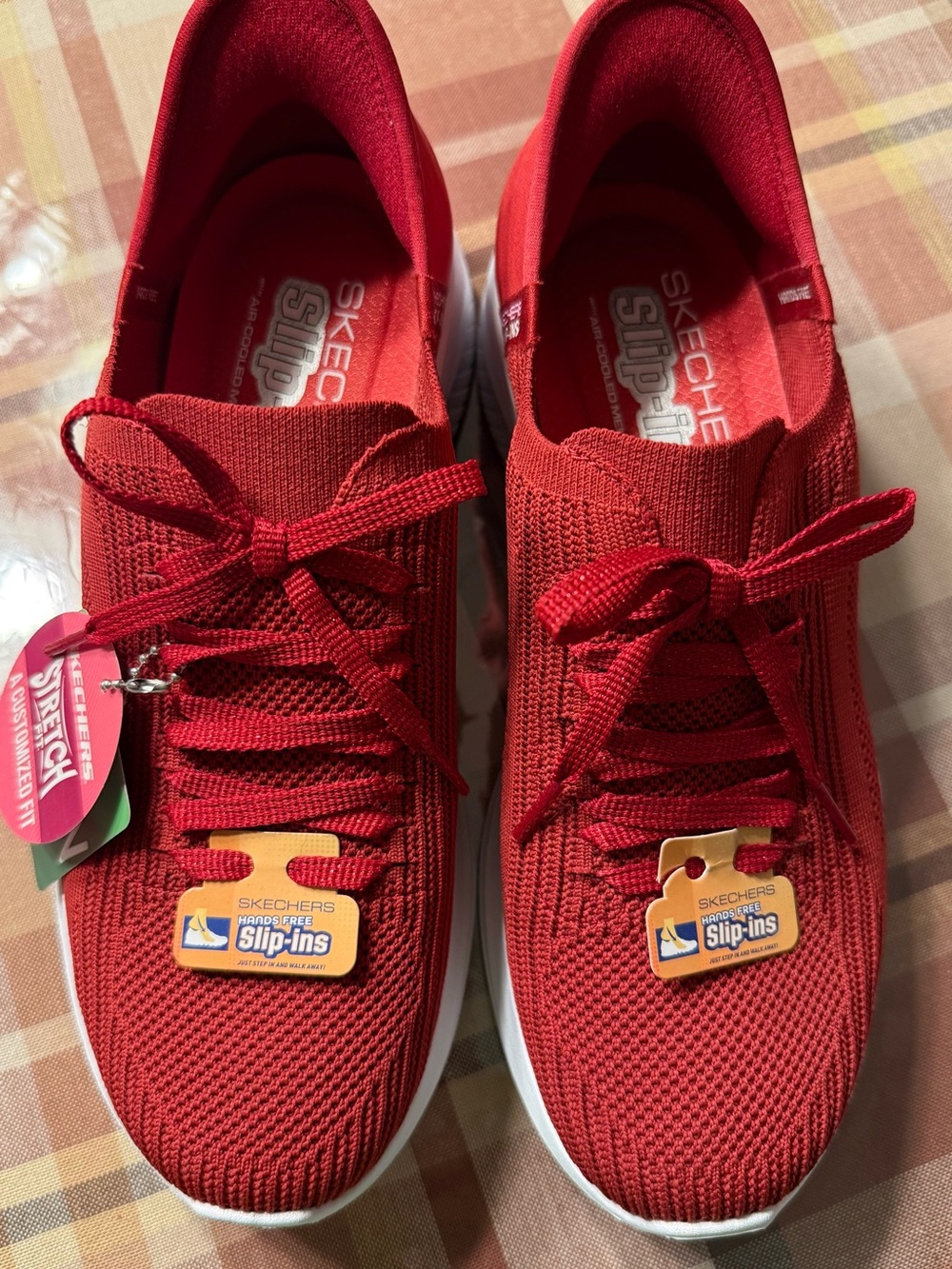 Skechers Red Knit Slip-Ins Women's Sneakers